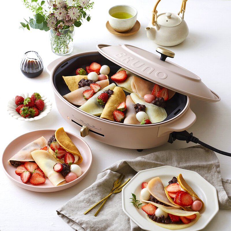 6烤盤套裝！BRUNO 多功能橢圓電熱鍋 Oval Hot Plate - 粉米色